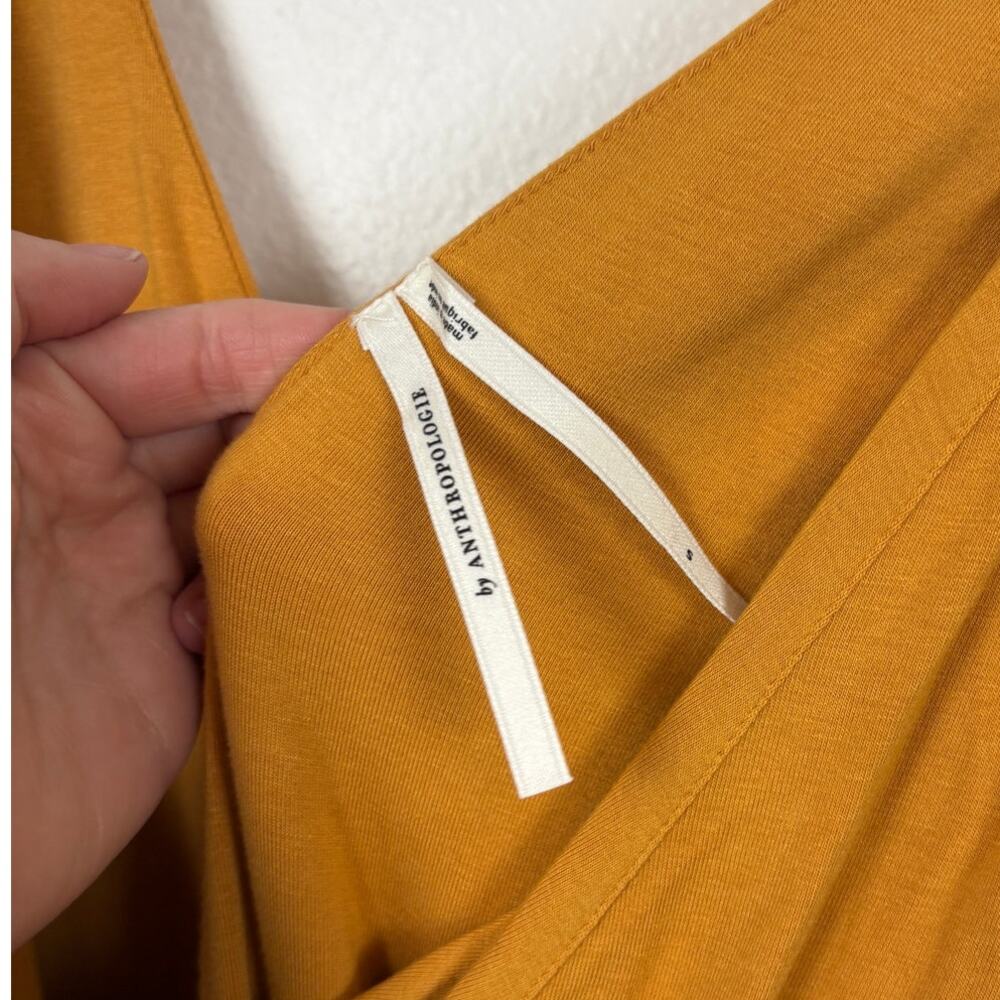 Anthropologie Tie Waist Jersey Wrap Maxi Dress in Mustard Small - Picture 5 of 6